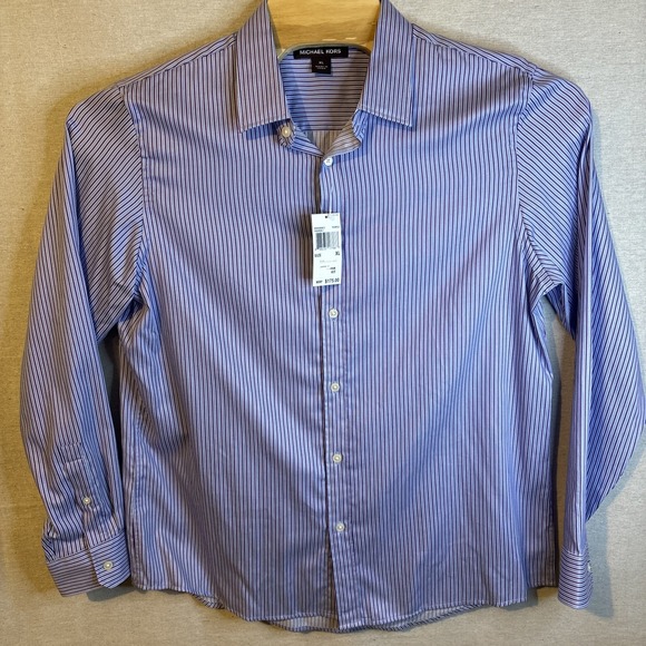 Michael Kors Mens Purple Striped Long Sleeve Button Up Dress Shirt XL Cotton NEW - Picture 5 of 8